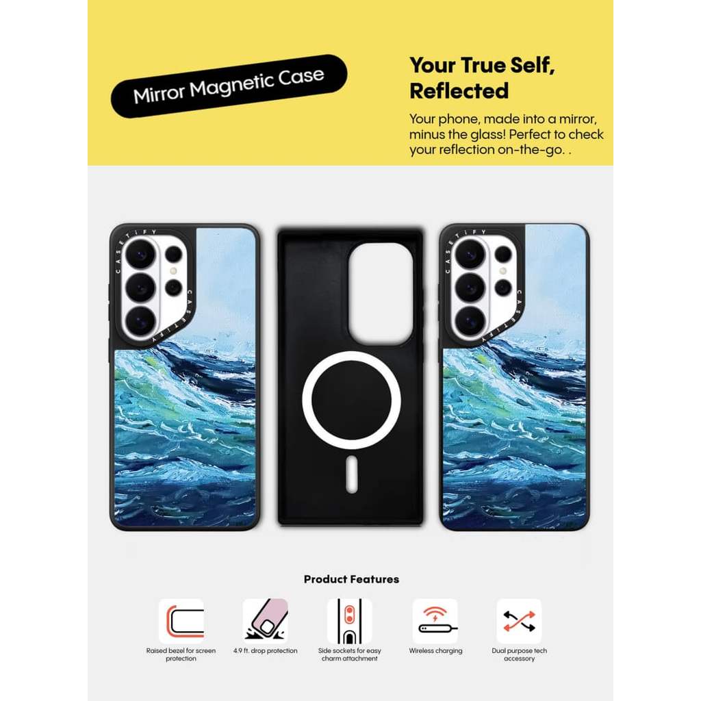CASECASE X Tranh Sơn Dầu Của Sóng Ốp Lưng Hút Từ Tính Màu Đen Mờ Samsung Galaxy S26 Ultra S25 S24 S23 Ultra Plus Mặt Sau Cứng Có Hộp Khắc Logov