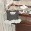 Bé Gái Tay Ngắn Phù Hợp Với Mùa Hè Phong Cách Mới Trẻ Em Ren Khâu Vest Bud Quần Short Hai Mảnh Phù Hợp Với
