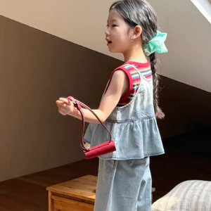 Mùa hè 2026 Phong cách mới cho bé gái Denim Sling Suit Denim Sling + Quần crop
