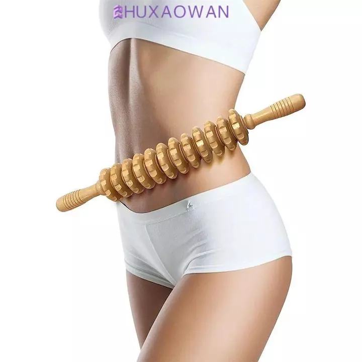 ZHUXAOWAN Gậy massage cong ZHUXAOWAN, 12 con lăn massage bằng gỗ đa chức năng Con lăn, thoát nước bạch huyết Gỗ có rãnh Gear Giảm Cellulite Con lăn cơ gỗ Gậy bụng