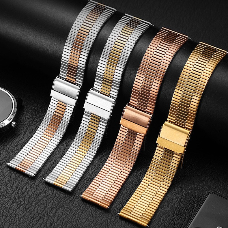 Dây đeo đồng hồ bằng thép không gỉ sọc tre 20mm 22mm Dây đeo đồng hồ kim loại có thể điều chỉnh dành cho nam nữ Unisex Vàng hồng Bạc Đen
