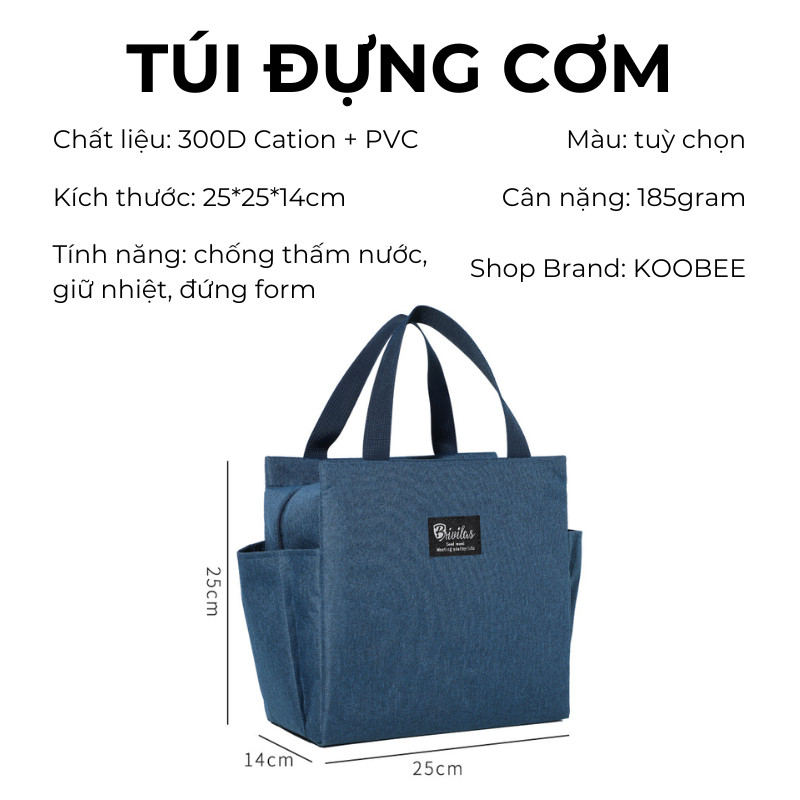 Túi Đựng Cơm Giữ Nhiệt Size Lớn 2 Ngăn Phụ Tiện Lợi – Túi Cơm Văn Phòng Chống Nước, Dung Tích Rộng Tiện Lợi | 378