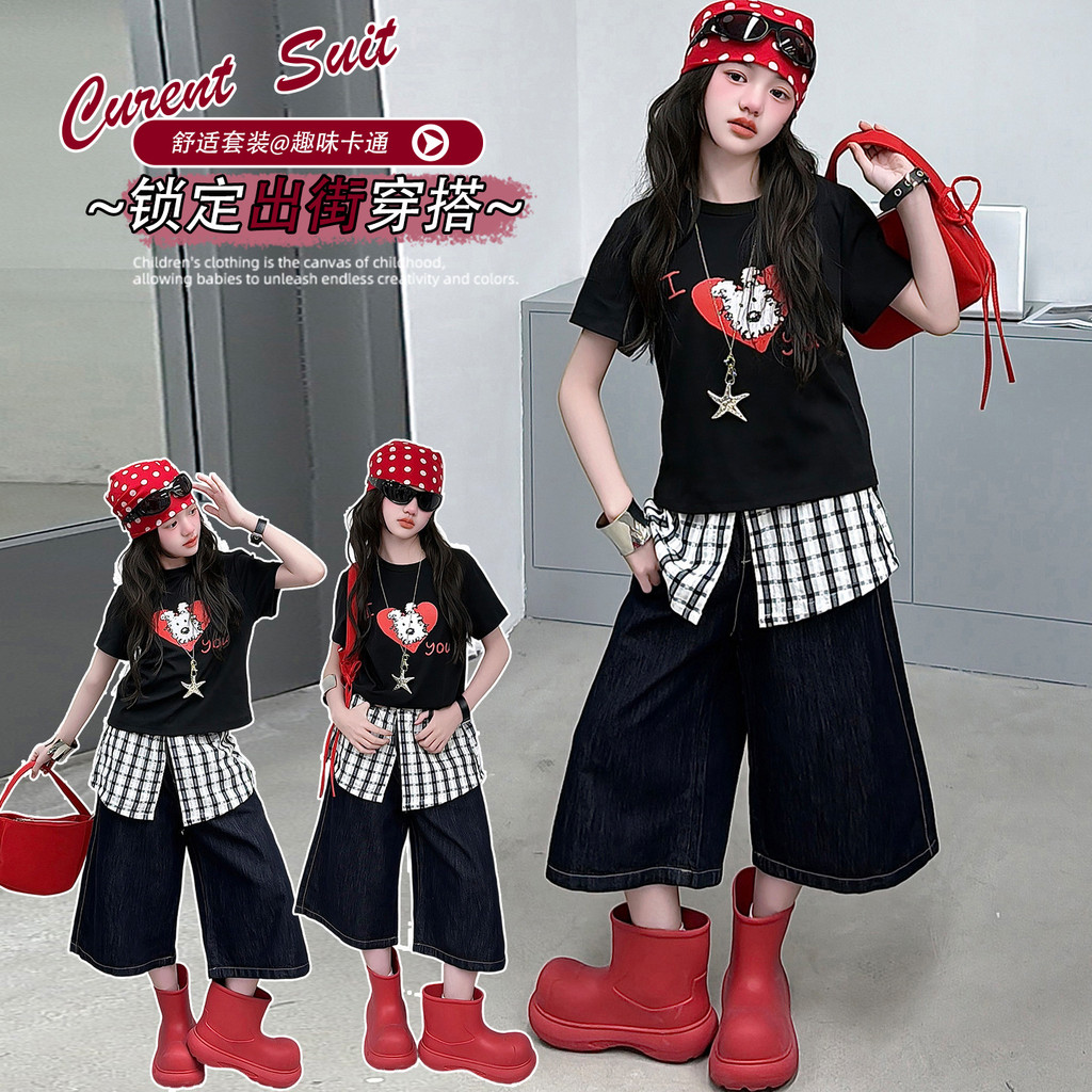 Áo thun ngắn tay in hình tình yêu cho bé gái Mùa hè phong cách mới cho trẻ em Sweet Top