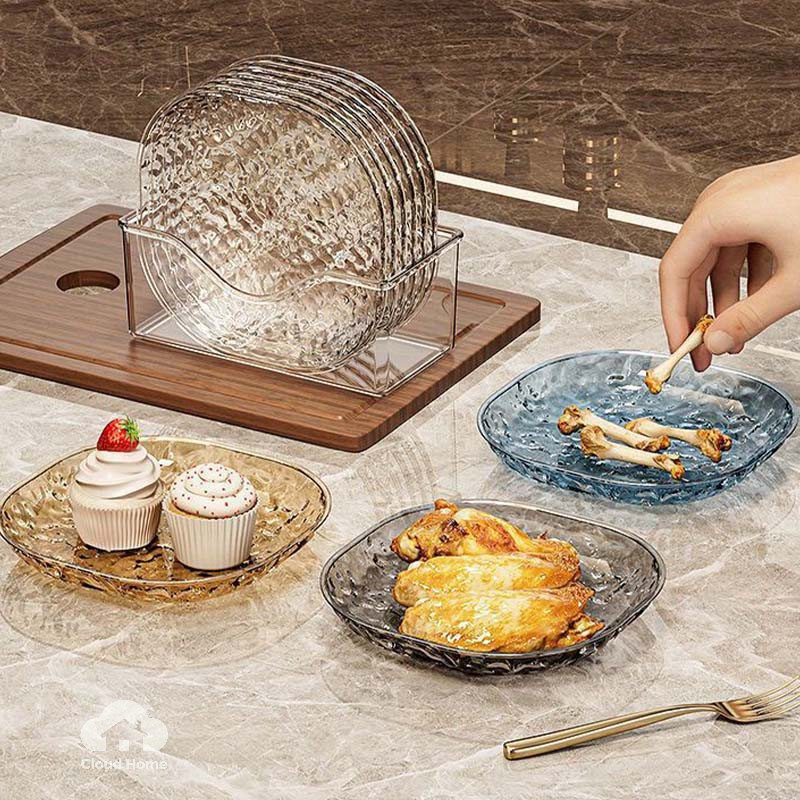 🌤️COD🌤️Đĩa nhỏ trong suốt hình sóng nước,đĩa ăn trên bàn ăn đĩa đựng đồ ăn nhẹ
