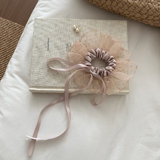 Hululu - Dream Ballet Scrunchy Satin Chấm Bi với Nơ Phong Cách Hoàng Tử Ballet