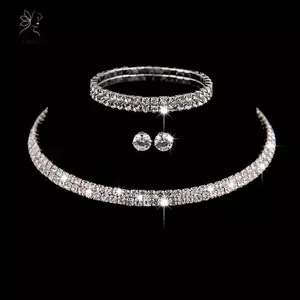 Hàng Thời Trang Cô Dâu - Bộ 3 Trang Sức Pha Lê Màu Bạc Kim Cương Giả Cho Tiệc Cưới