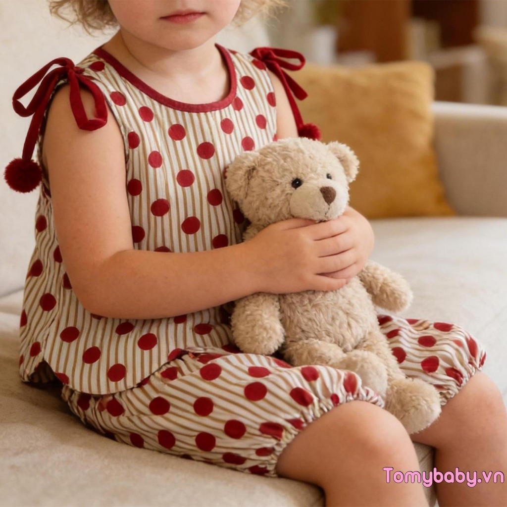 [lpDL] Bộ trang phục 2 món không tay cổ chữ O mùa hè cho bé gái + Bộ quần short đèn lồng
