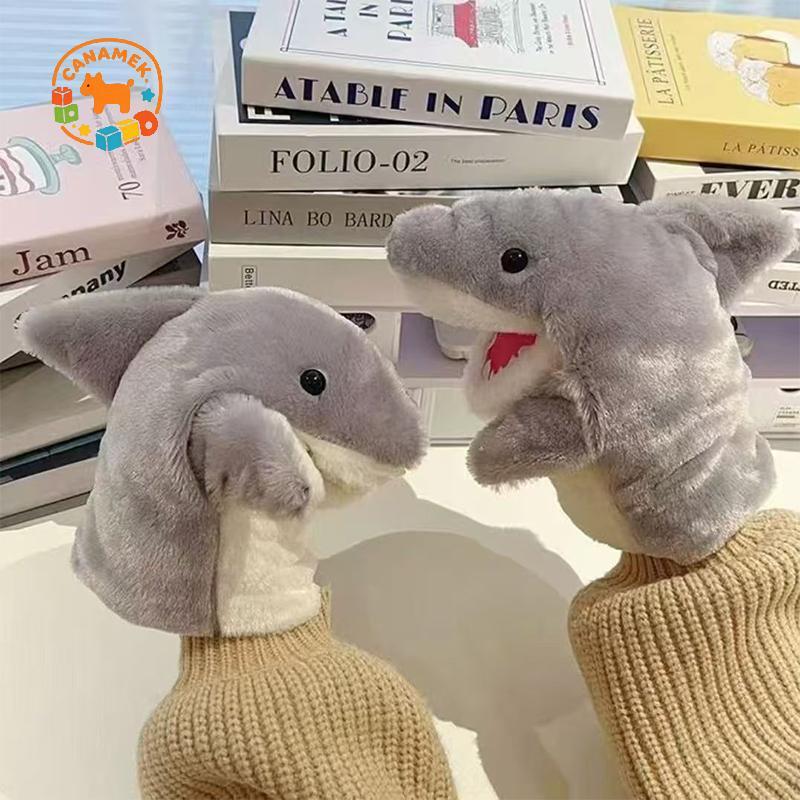 CANAMEK Thú Nhồi Bông Sang Trọng Đồ Chơi Cá Mập Xám Tay Ngón Tay Câu Chuyện Con Rối Búp Bê Dễ Thương Giáo Dục Đồ Chơi Cho Bé Mô Phỏng Cá Mập Trẻ Em Quà Tặng CSF