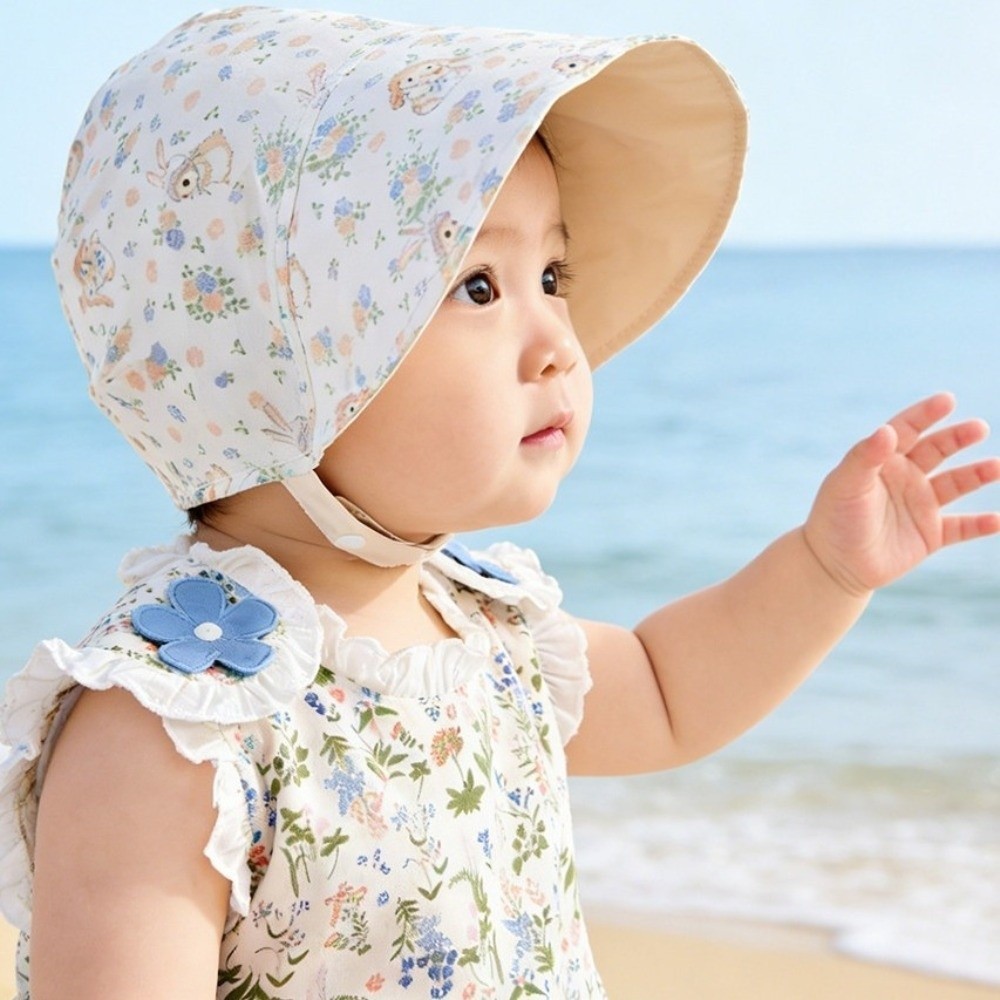 Mũ chống nắng cho trẻ sơ sinh IFASIN, Mũ chống nắng cho bé hai mặt thoáng khí, Mũ chống nắng viền rộng bằng vải Cotton có thể điều chỉnh thêu hoa nhẹ để sử dụng ngoài trời