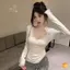 Áo sơ mi đáy chữ V ren mùa thu đông Hot Girl Top Áo thun dài tay mới
