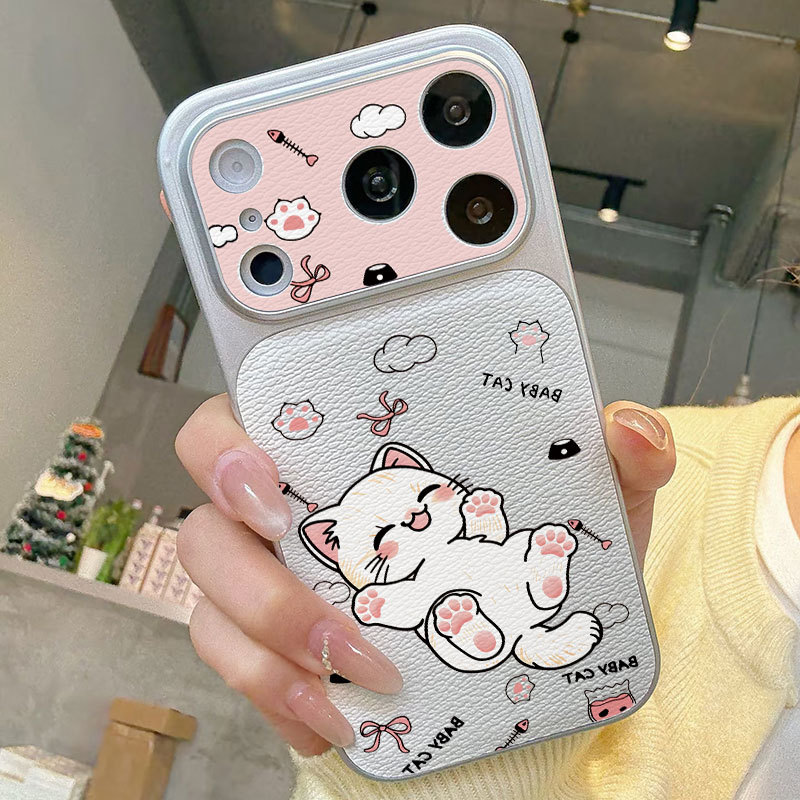 Ốp lưng iPhone họa tiết mèo vui vẻ Bao da mềm cao cấp đựng máy ảnh - iP7/8/X/XS/XR/11/12/13/14/15/16/17/Plus/Air/Pro/Max