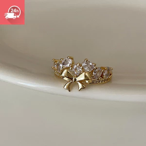 Tính khí thời trang zircon nơ kim loại cá tính đa năng và thanh lịch có thể điều chỉnh nhẫn nữ