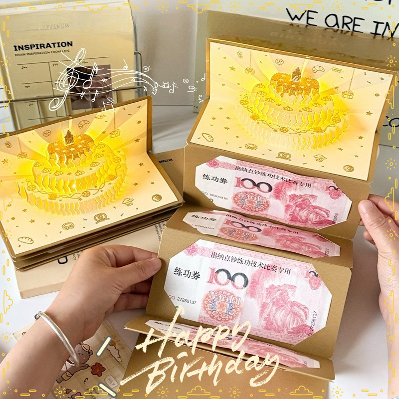 Thiệp Sinh Nhật 3D âm Nhạc ánh Sáng – Thiết Kế Bánh Kem, Khắc Giấy Sáng Tạo, Kèm Bao Lì Xì, Quà Sinh Nhật Trẻ Em