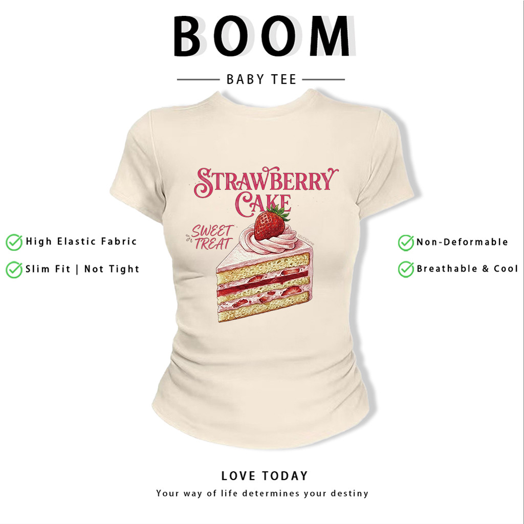 BOOM Áo Baby Tee Nữ Cotton Ôm Body-Áo Thun Ngắn Tay Y2K In Hình PhongCách Mùa Hè, Cổ Tròn Hàng Đầucách hàn quốc phongG94