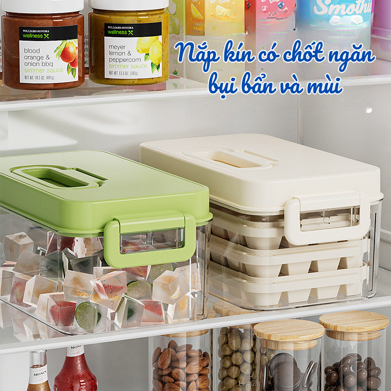 Hộp Khay Làm Đá 3 Lớp 84 Viên Lấy Đá Tự Động DINO – Khay Đá Có Nắp Kèm Hộp Đựng Tiện Lợi, Lấy Đá Nhanh Chóng