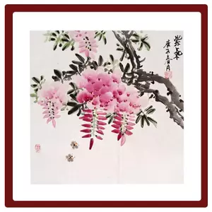 Tranh Wisteria Mực Trung Quốc Màu Tím Tốt Lành Đông Đến Nghệ Thuật Treo Tường, Trang Trí Phong Cách Trung Hoa Mới Cho Phòng Khách Văn Phòng Nghiên Cứu