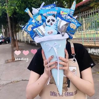 Bó Hoa Ốc Quế Bánh Kẹo Xanh Hồng Mix Màu Quà Tặng Kỉ Yếu Siêu Xinh Timo SQ01