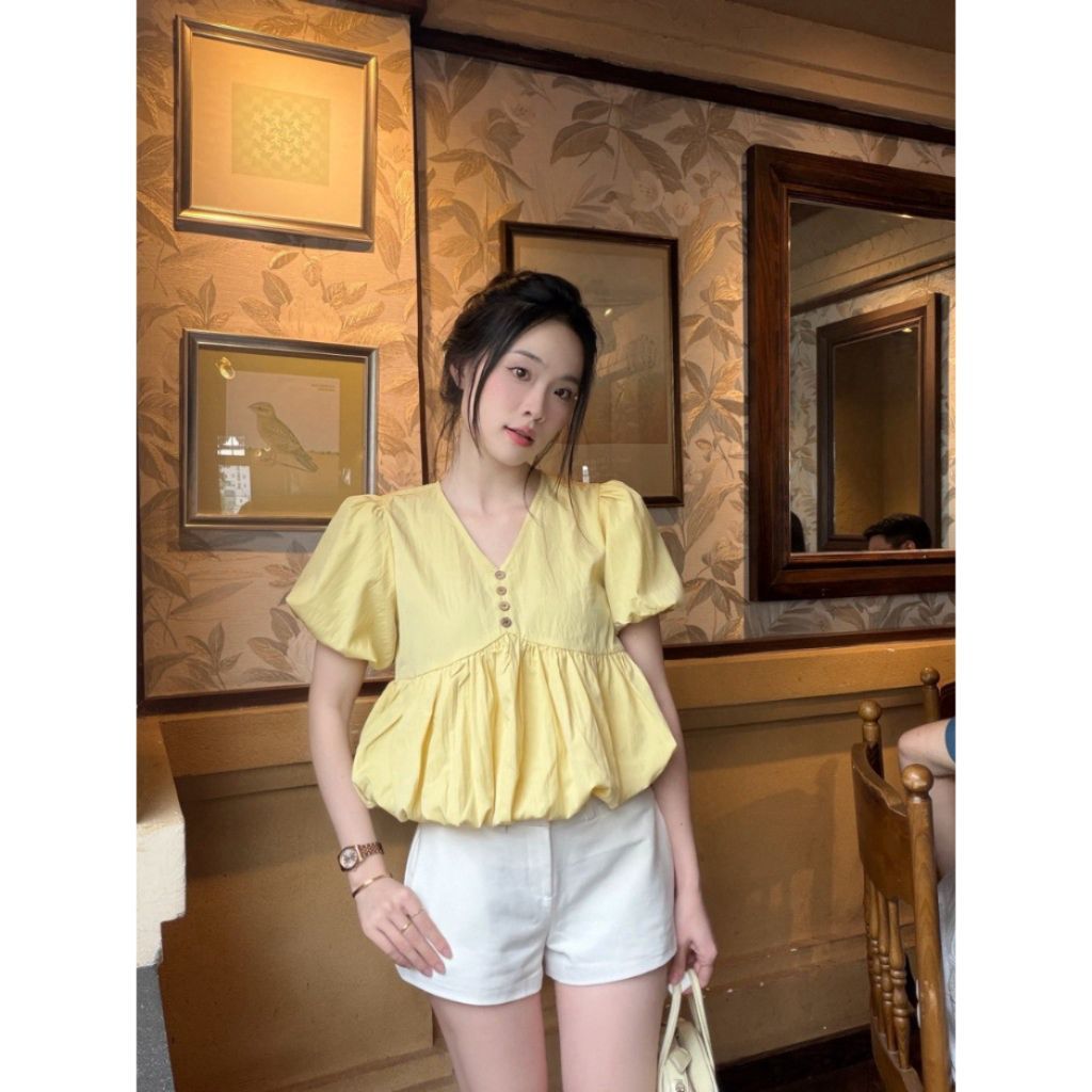 Áo kiểu hottrend nữ cổ V áo bí trẻ trung A3003 - SamHi Closet