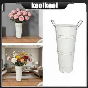 Bình kim loại mạ kẽm Kool Xô hoa kiểu Pháp có tay cầm Giá đỡ hoa thiếc Rustics