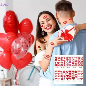 SAIA 10 Miếng Dán Hình Xăm Tạm Thời, Đề Can Hình Xăm Giả Ngày Lễ Tình Nhân Chống Thấm Nước, Môi Hoa Hồng Tình Yêu Màu Đỏ Hôn Trái Tim Theo Chủ Đề Đồ Dùng Trang Trí Mặt Lễ Tình Nhân