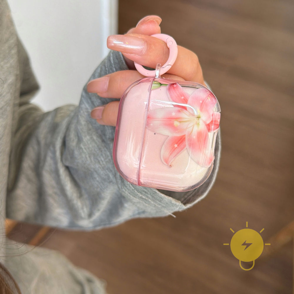 Phone Case For AirPods 4 / Pro3 / Pro2 / Pro / 3 / 2 / 1 TPU Transparent Pink Headset Lily Aesthetic Korean Cute