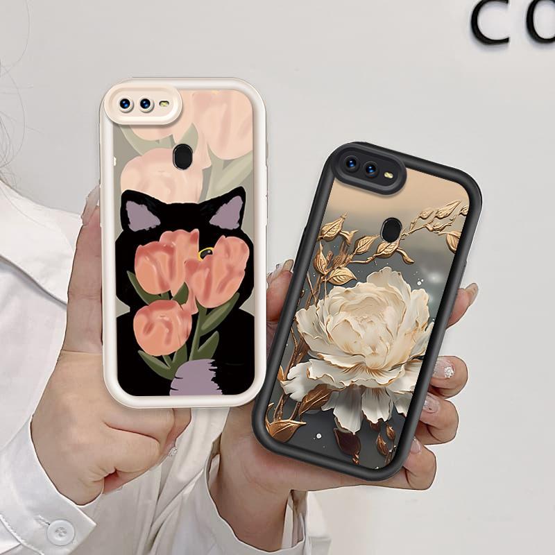 Ốp Lưng Cho OPPO A5S A7 A12 A11K Hoạt Hình Silicone Bé Gái Mềm TPU Hoa Tulip Thiên Thần Mắt Chống Sốc Ốp Lưng Điện Thoại