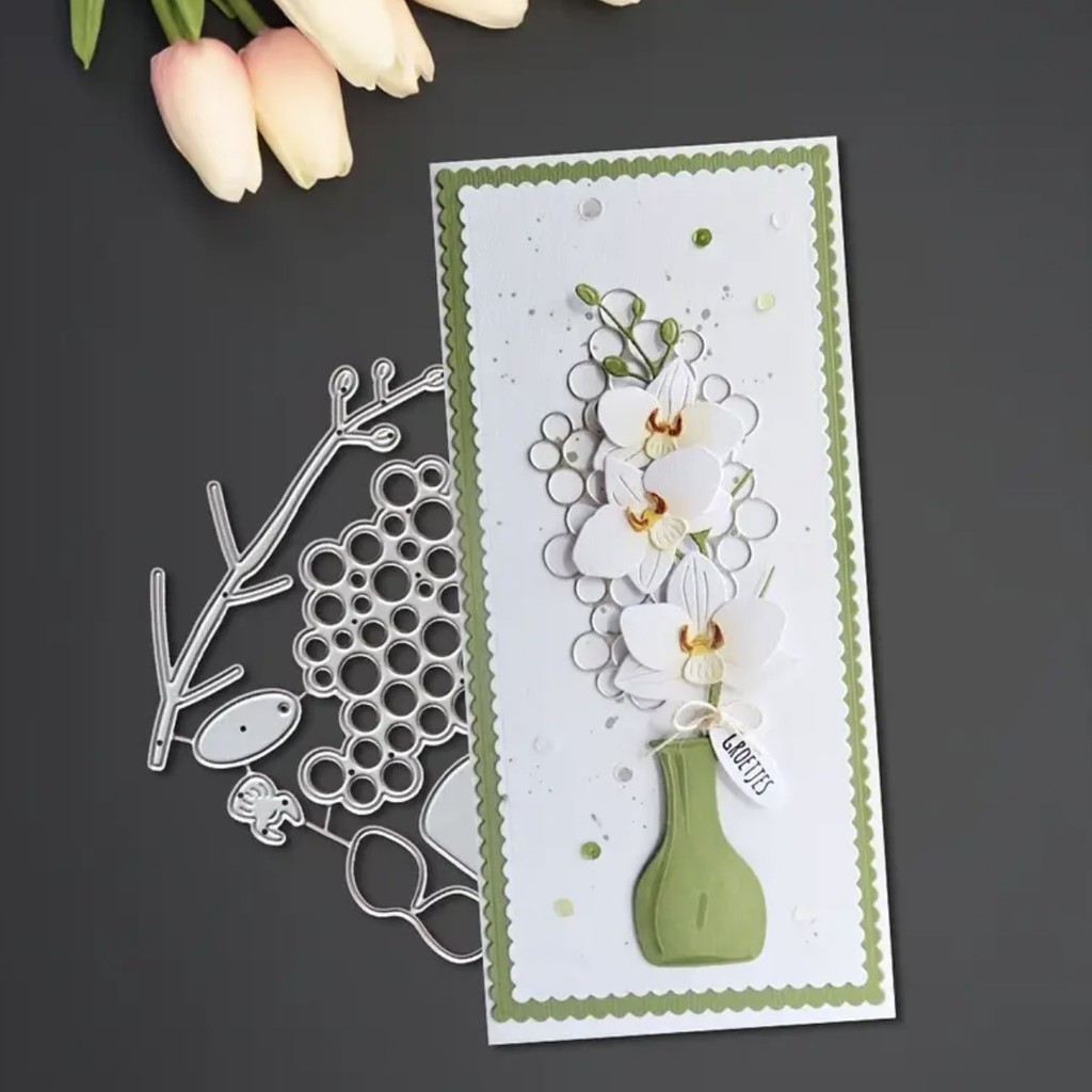 Bình Hoa Kim Loại Thép Carbon Cắt Khuôn Handmade DIY Album Ảnh Thiệp Chúc Mừng Cắt Chết Giấy Thủ Công Sổ Lưu Niệm Dập Nổi Khắc Bản Mẫu