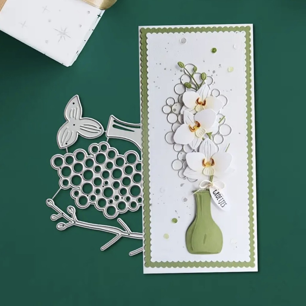 Bình Hoa Kim Loại Thép Carbon Cắt Khuôn Handmade DIY Album Ảnh Thiệp Chúc Mừng Cắt Chết Giấy Thủ Công Sổ Lưu Niệm Dập Nổi Khắc Bản Mẫu