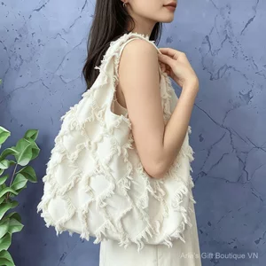 Túi vải tua rua phong cách Hàn Quốc Áo Vest ba chiều phong cách lười biếng nữ Niche Art Một vai