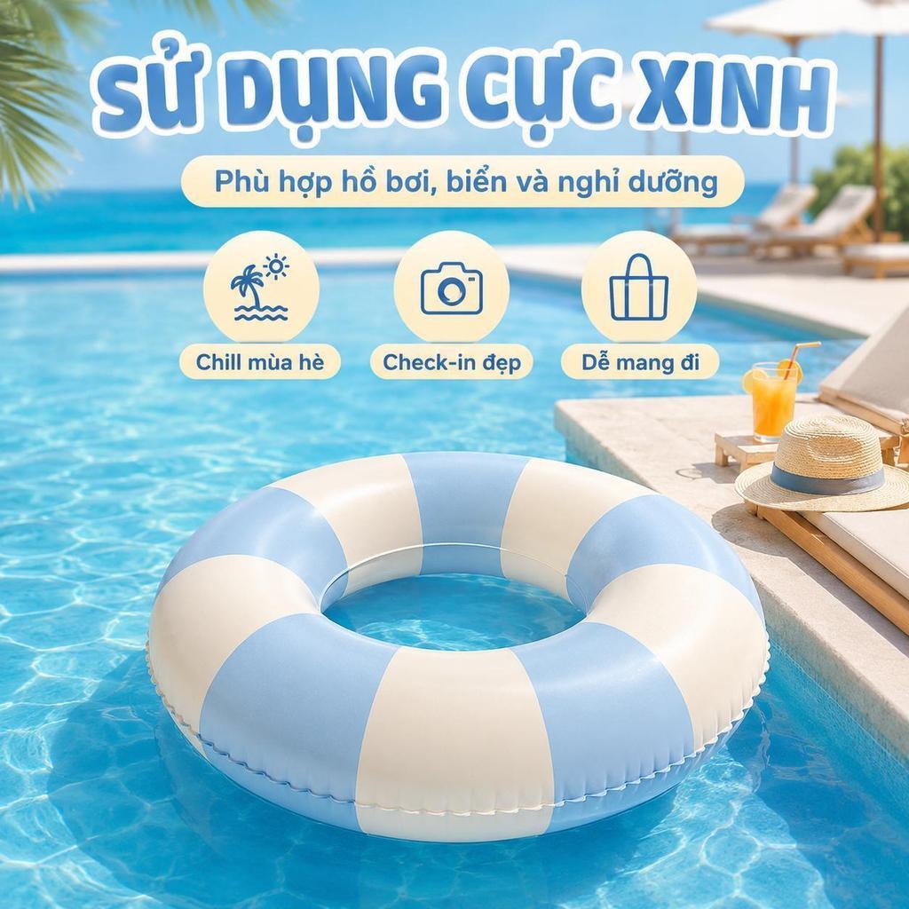 Phao Bơi Tròn PVC An Toàn Cho Mọi Lứa Tuổi, Đa Dạng Kích Thước 60-90cm, Màu Cầu Vồng, Dưa Hấu, Donut Hồng, Sọc Xanh, Sọc