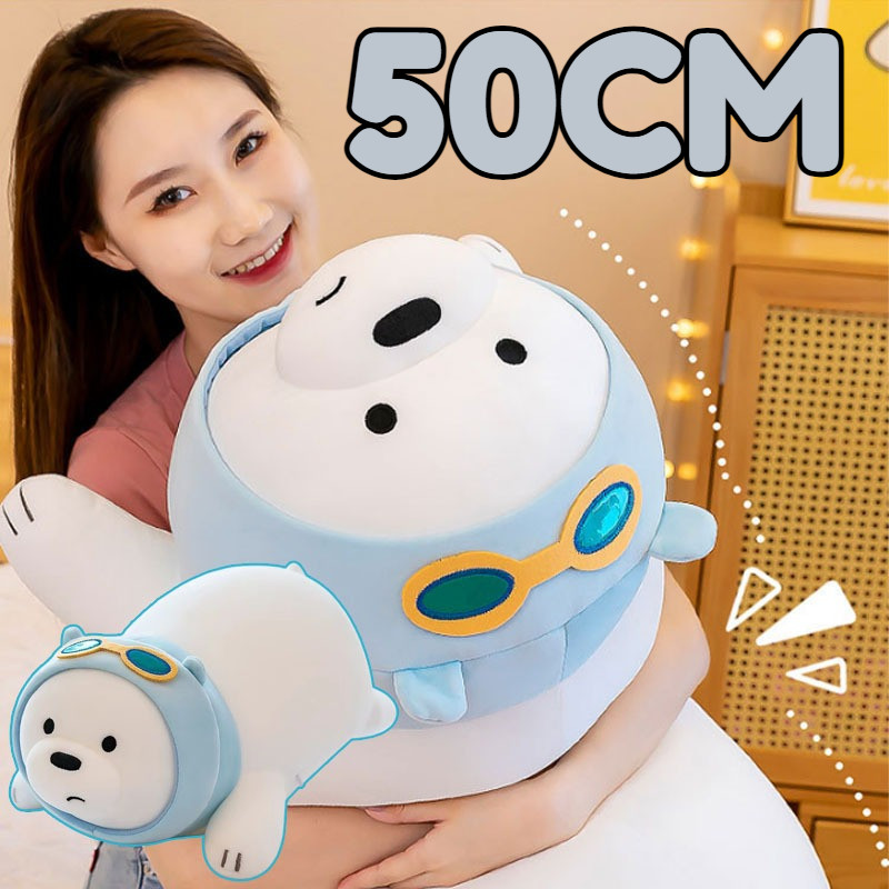 Gấu Bông We Bare Bear Quấn Khăn Xanh đeo Kính Cao Cấp,Kích Thước 50cm,Quà Sinh Nhật Cho Trẻ Em