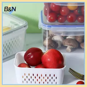 Hộp Bảo Quản Rau Củ Quả B & N Trong Suốt Hai Lớp Có Giỏ Thoát Nước Kín Có Nắp Hộp Bảo Quản Tủ Lạnh Nhà Bếp.