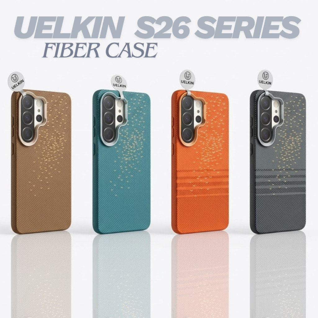 [Chính Hãng] Ốp Lưng UELKIN Vân Dệt Cho Samsung S26 Ultra- Giả Aramid Siêu Mỏng, Viền Cam Kim Loại, Sạc Từ Tính Magnetic