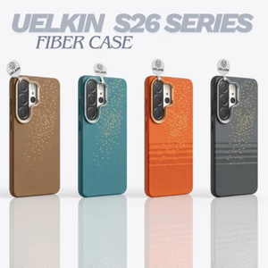 Ốp Lưng UELKIN Vân Dệt Cho Samsung S26 Ultra- Giả Aramid Siêu Mỏng, Viền Cam Kim Loại, Sạc Từ Tính Magnetic
