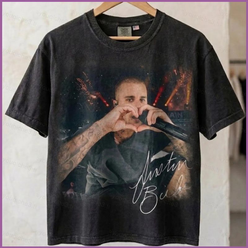 Áo thun nam phong cách Justin Bieber Coachella, chất liệu cotton dày 220g, ngắn tay