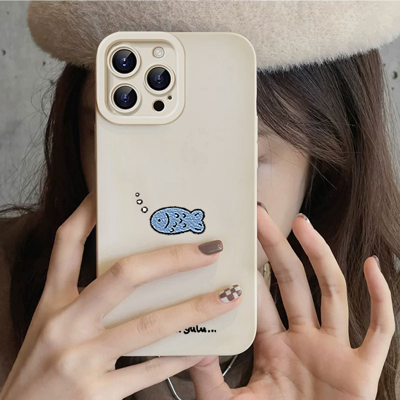 Ốp lưng iPhone họa tiết cá xanh silicone lỏng mềm mại dành cho iPhone 11 12 13 14 15 16 17 Pro Max IP 7 8 Plus X XS XR