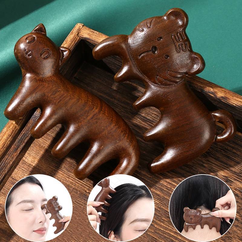 Springevenstar 1 Chiếc Boutique Tay Khắc Gỗ Đàn Hương Thủ Công Lược Cho Tóc Hổ / Mèo Massage Lược Chải Tóc Dụng Cụ Tạo Kiểu Quà Tặng Cho Khỏe Mạnh Springevenstar