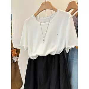 Áo sơ mi size lớn phong cách Hàn Quốc, cổ áo hình nấm, thiết kế đơn giản, phù hợp mùa hè