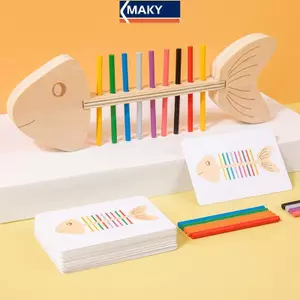 MAKY Xương Cá Gỗ Ghép Trẻ Em Xếp Hình Màu Nhận Thức Giáo Dục Sớm Tinh Tế Đồ Chơi Huấn Luyện Montessori Hỗ Trợ Giảng VN