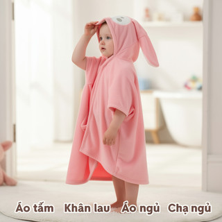 Khăn Tắm Cho Bé Có Mũ Trùm Đầu Lông Cừu San Hô Hoạt Hình Hood Nhanh Khô Mềm Mại Thấm Hút Áo Tắm Cho Bé