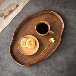 Khay trà gỗ tự nhiên Phong cách Nhật Bản Hình chữ nhật Hạt óc chó Khay phục vụ Trang trí nội thất