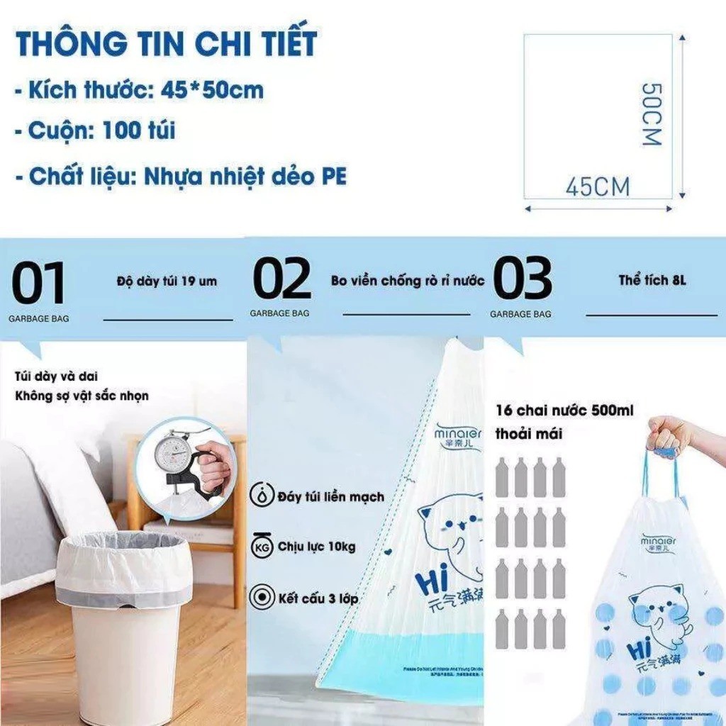 Túi Đựng Rác Có Dây Kéo loại 100 Túi. Loại Siêu Dày Dai Chắc Chắn, Túi Đựng Rác