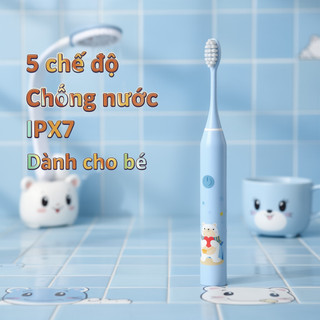 Bàn chải đánh răng điện trẻ em 5 chế độ Chống nước IPX7 Lông mềm 5 đầu USB có thể sạc lại