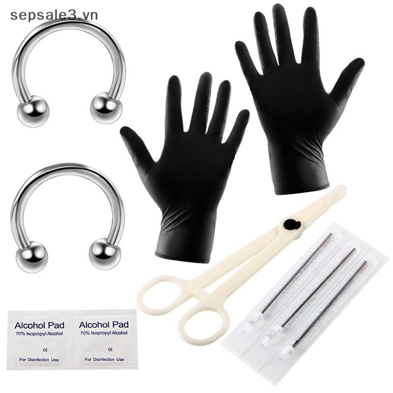 Dụng cụ xỏ khuyên cơ thể bao gồm kim cho bụng, lưỡi, lông mày và mũi - Set Sale!