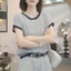 Áo len dệt kim thoáng mát dành cho nữ, cổ tròn ngắn tay, thời trang và đơn giản