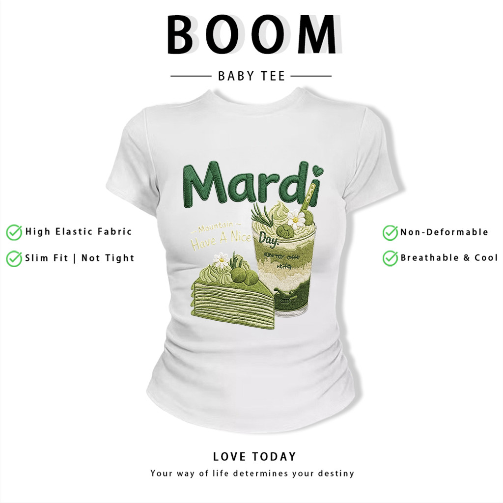 BOOM Áo Baby Tee Nữ Cotton Ôm Body-Áo Thun Ngắn Tay Y2K In Hình PhongCách Mùa Hè, Cổ Tròn Hàng Đầucách hàn quốc phongA36