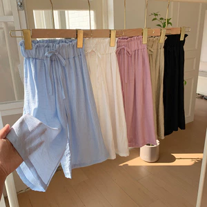 Quần short vải lanh Cotton màu kẹo cho bé gái mùa hè dáng rộng phong cách 90-150 Size 47GL