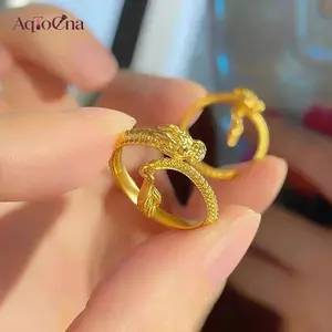 AqToCna Mới Chống Thấm Nước Mát Hợp Thời Trang Mạ Vàng Rồng Đồng Có Thể Điều Chỉnh Đuôi Nhẫn Unisex Trang Sức Thời Trang Quà Tặng Năm Mới Cho Nữ AqToCna