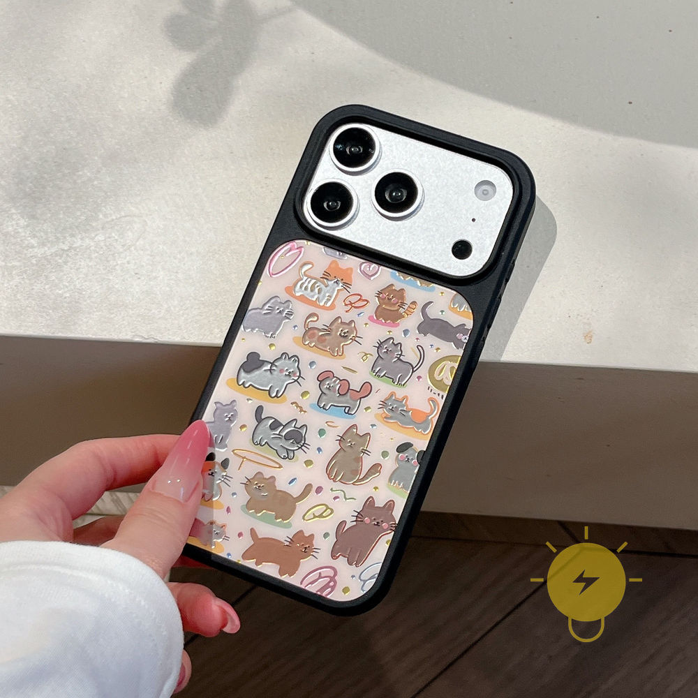 Phone Case For iPhone 17 Pro Max 16 15 14 13 TPU Cartoon Animal Gilding Aesthetic Korean Cute