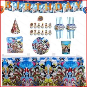ST2 ONE PIECE Theo Chủ Đề Trang Trí Kỷ Niệm Tiệc Khăn Trải Bàn Biểu Ngữ Bóng Giấy Tấm Dùng Một Lần Bộ Đồ Ăn TS2